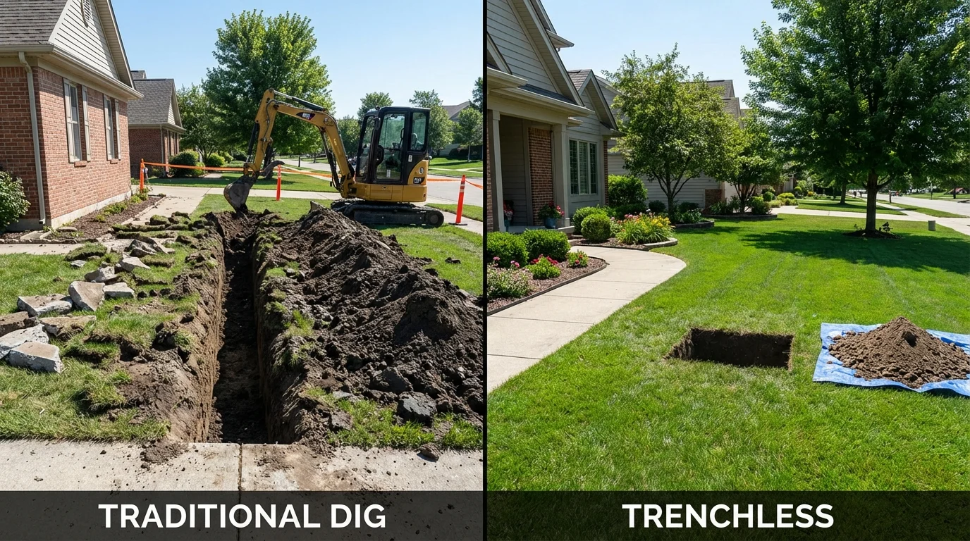 Trenchless sewer repair with minimal yard damage versus traditional excavation in Aitkin, MN